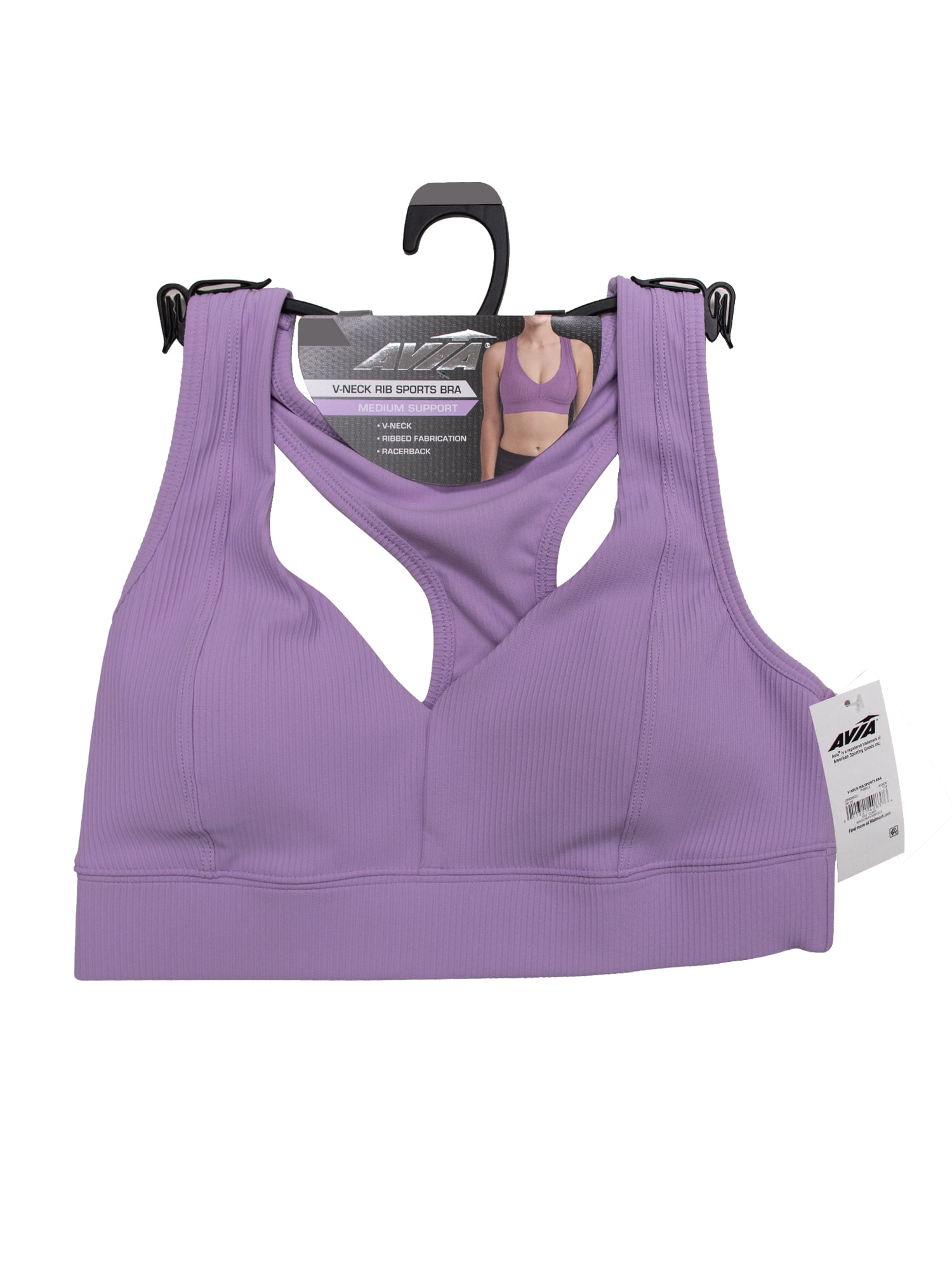 Avia V-Neck Rib Sports Bra for Women, Medium-Impact, S-3XL