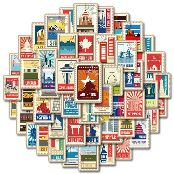 Paquete de pegatinas de vinilo impermeable con monumentos del mundo, anime, 50 unidades