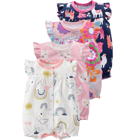 ATAIKU 0-24M Newborn Baby Girls Cotton Summer Snap-up Romper Infant Sleeveless Ruffled Outfits Toddler 1PCS Rainbow Jumpsuit