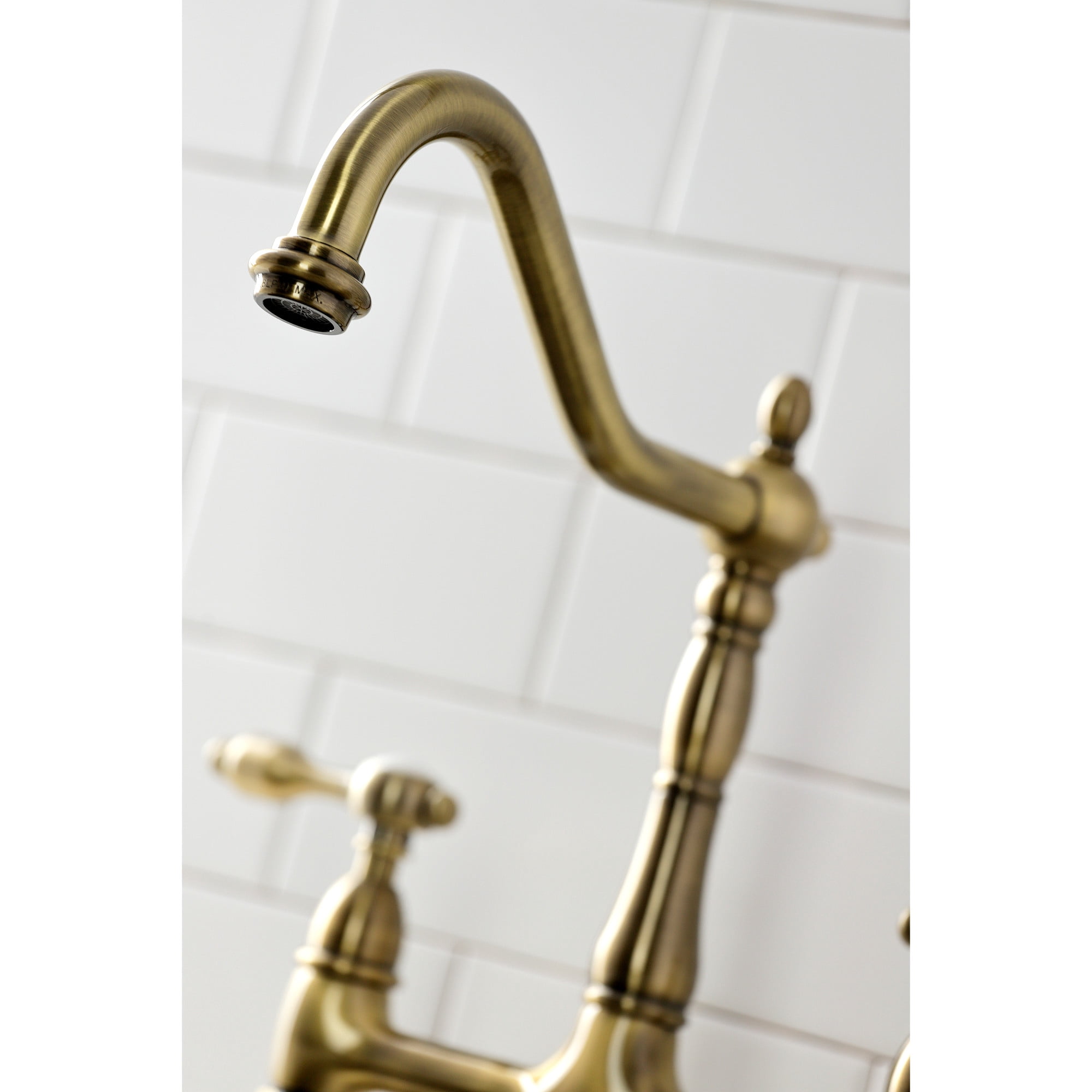 Kingston Brass KS1273TALBS Tudor Bridge Kitchen Faucet with Brass Side Sprayer, Antique Brass