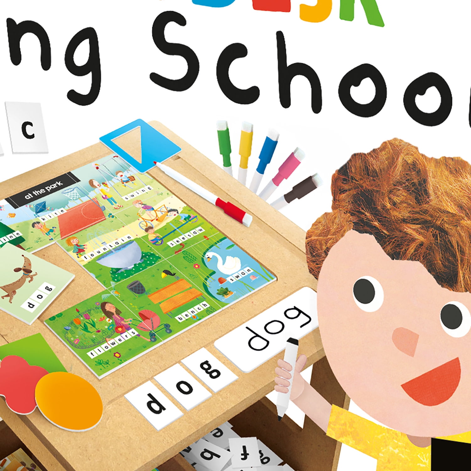 Headu: Wooden Desk Writing School - 7-Step Method Learning Games, Write & Draw Activity Station, Practice Letters & Words, Preschool Play, Kids 3-6