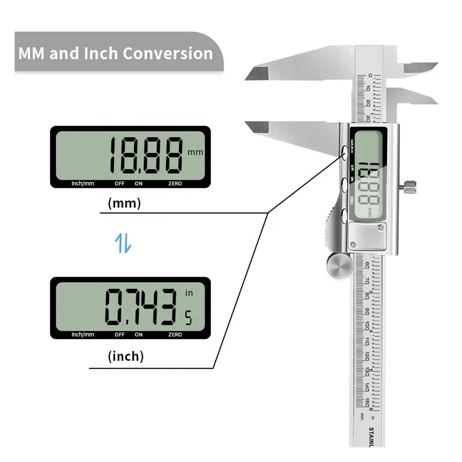 0-150mm Vernier Caliper Stainless Steel LCD Digital Caliper 6 Inch Instrument Depth Measuring Tools By ,Easy to Operate