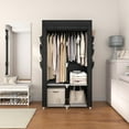 thumbnail image 4 of Portable Closet Wardrobe Closet for Hanging Clothes with 4 Storage Shelves, 2 Hanging Rods and 6 Pockets, Stable and Easy Assembly Clothes Rack with Cover Free Standing Closet for Bedroom, Black, 4 of 9