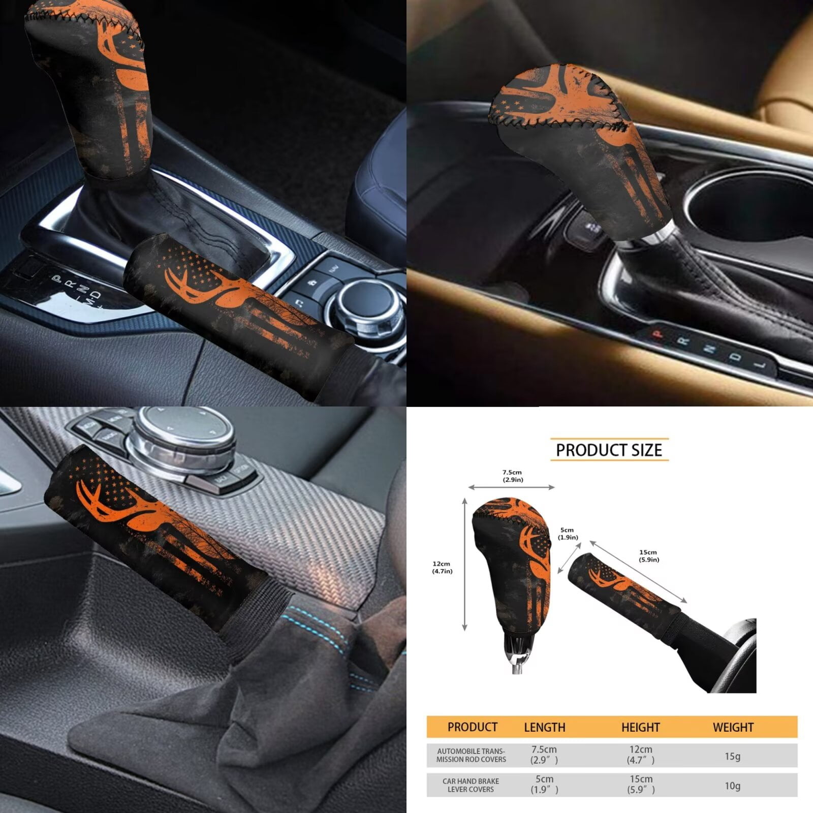 Garronmavis American Flag Camo Deer Car Seat Cover Full Set of 11pcs with Car Seat Headrest Cover+ Steering Wheel Cover+Auto Cup Pad+Handbrake and Gear Shift Knob Cover for Men Women