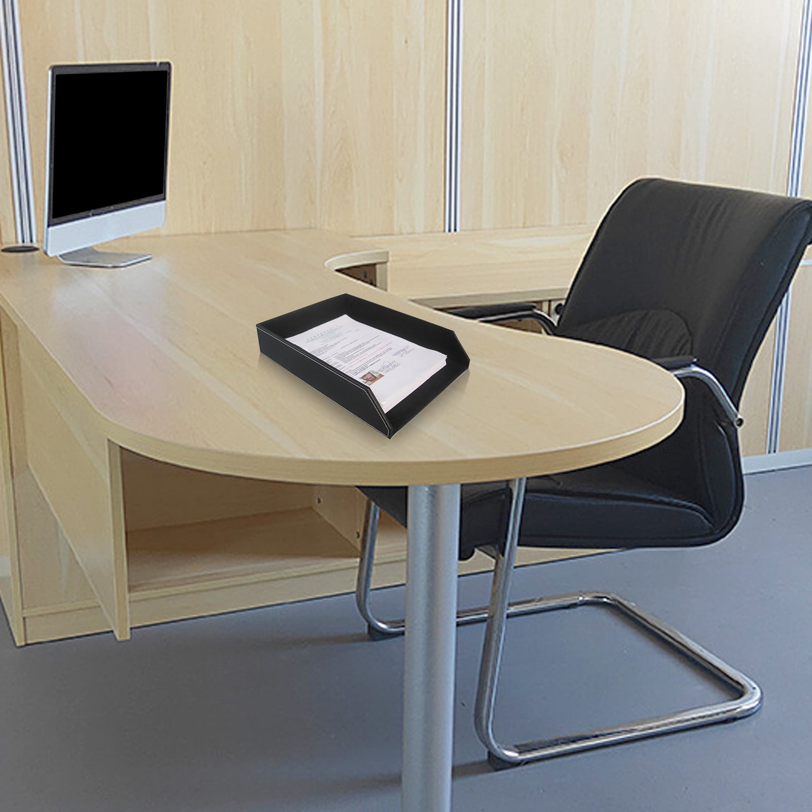 Desk Accessory A 4 File Holders Document Tray Featuring PU Leather Exterior And Protective Felt Inner Layer