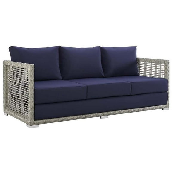 Afuera Living Wicker Patio Sofa in Gray and Navy