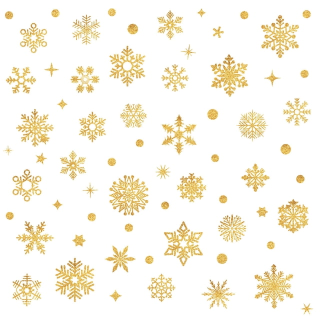 pstuiky Pegatinas de pared con copos de nieve navideños dorados y azules para decoración de ventanas de vidrio