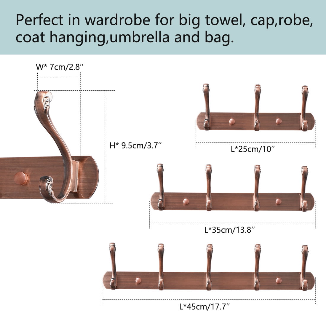 Unique Bargains Plating Dual Zinc Alloy Wall Hook Rack Copper Tone 4 Hooks