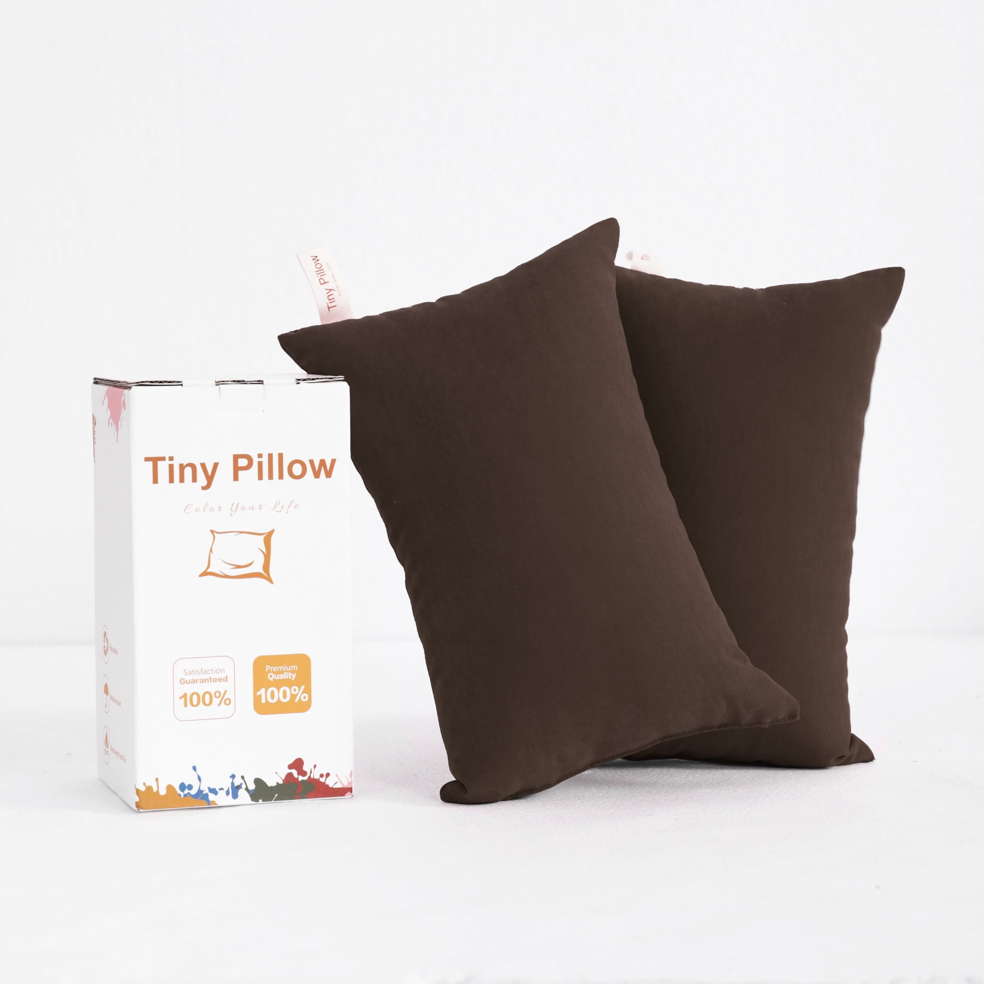 Flxxie 2 Pack Microfiber Tiny Pillows, Ultra Soft Machine Washable Mini Pillows for Toddler, Travel, Pets, 11"x7", Chocolate