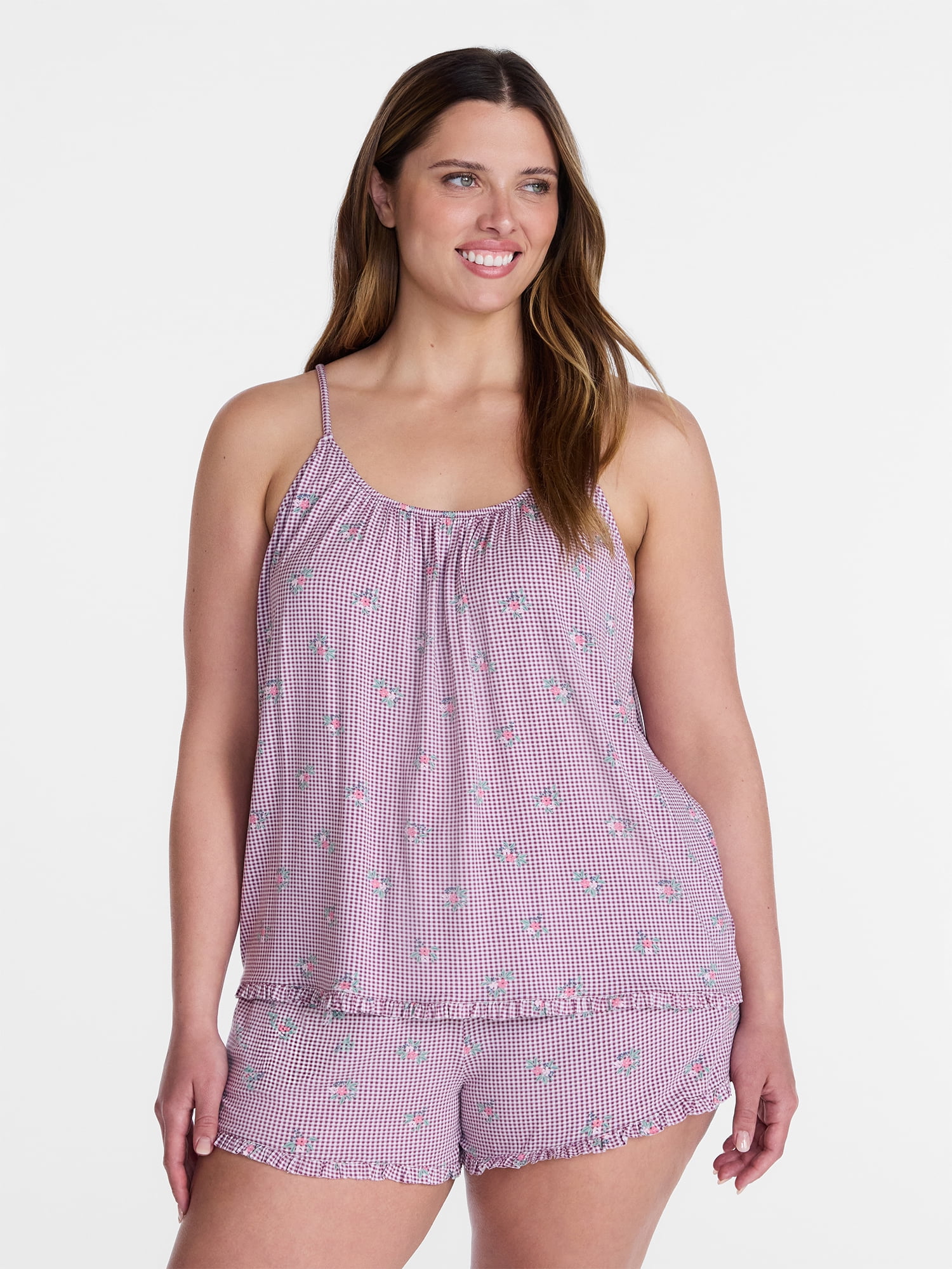Joyspun Women’s Modal-Blend Ruffle Trim Cami and Shorts Sleepwear Set, 2-Piece, Sizes XS-3X
