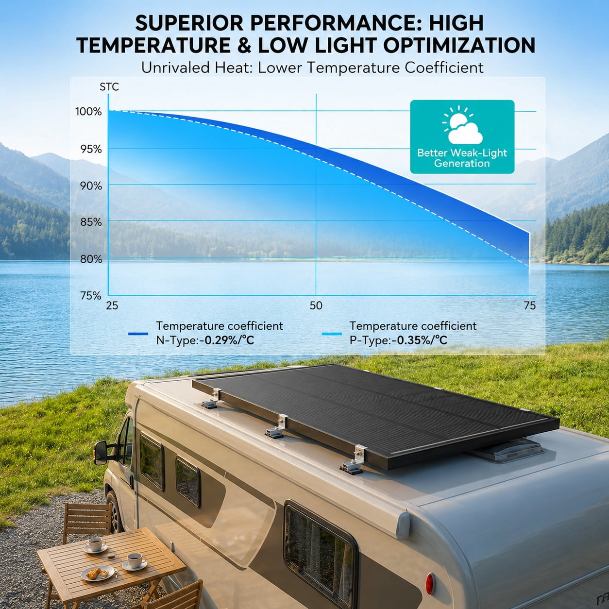ECOBOSS 110 Watt 12V Solar Panel, Lightweight N-Type 16BB Monocrystalline Design for RV, Marine & Off-Grid, 30-Year Lifespan