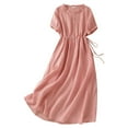 thumbnail image 1 of Womens New Cotton And Art Commuting Simple And Solid Color Light And Thin Slimming Mid Length Dress Casual Dress, 1 of 3