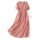 thumbnail image 1 of Vestido de algodón liso de largo medio para mujer - Ropa informal para ir al trabajo con poliéster ligero para primavera/verano, 1 of 3
