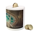 thumbnail image 3 of Steampunk Piggy Bank, Fantasy Background Print of Inside View of Clock Tower Wooden Mezzanine, Ceramic Coin Bank Money Box for Cash Saving, 3.6" X 3.2", Pale Brown Turquoise, by Ambesonne, 3 of 4