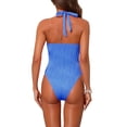 thumbnail image 3 of INSPIRE CHIC Women's Metal Buckle Cut Out Halter Ribbed Monokini Swimsuit, 1 Piece Deep V Push Up Tummy Control Bathing Suit Royal Blue X-Large, 3 of 5