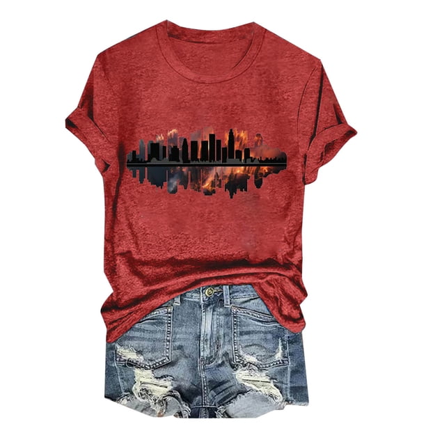Camisetas de Manga Corta para las Mujeres de Moda Imprimir Cuello Redondo Camiseta, Mezcla de Poliéster Ligero para Primavera Verano Otoño