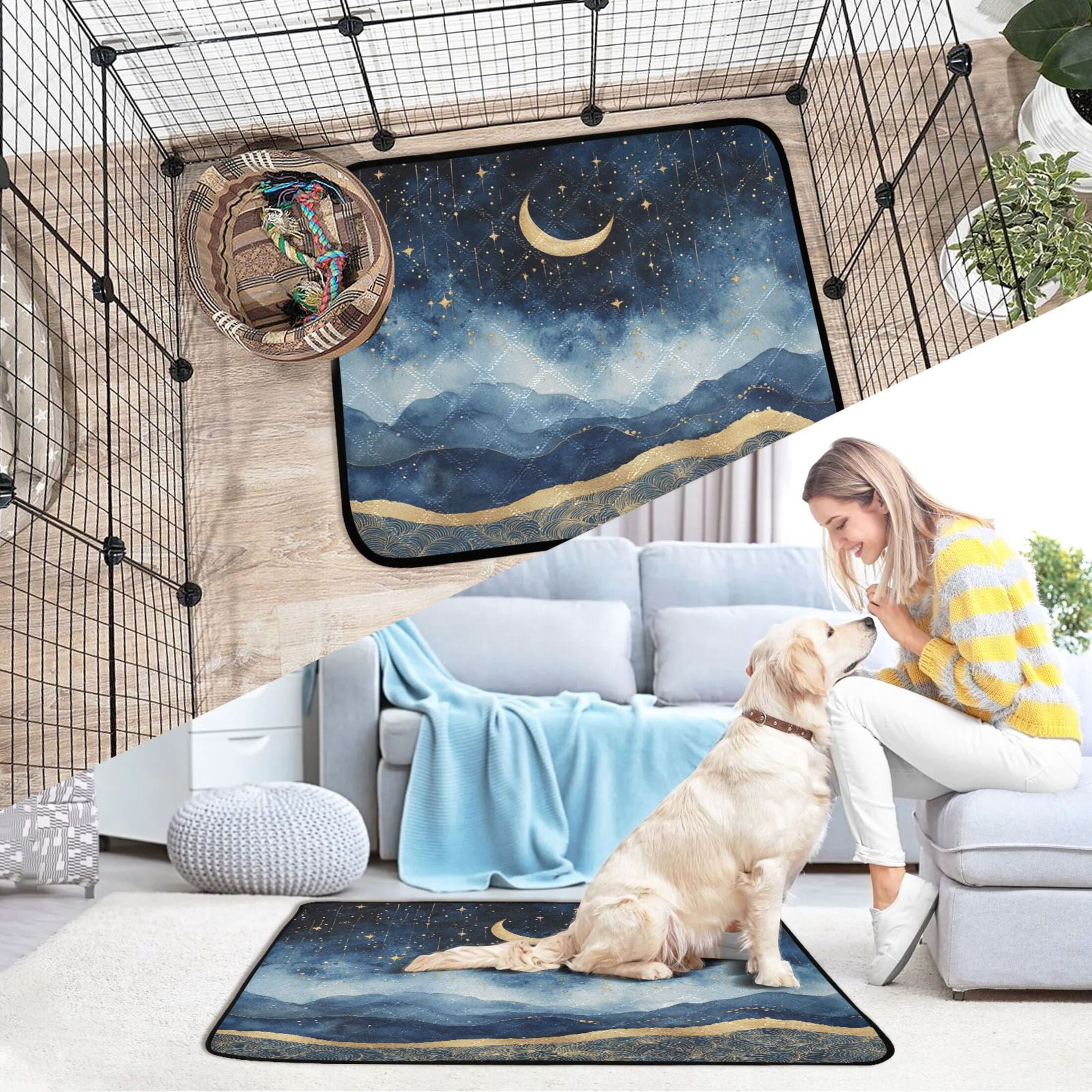 Qxltty Night Sky over The Sea Cat litter Pads Pet Set of 2 Diaper Mats Center Anti-leakage Layer Absorbent Soft and Comfortable