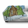 thumbnail image 3 of Log Cabin Soft Flannel Fleece Blanket, Illustration of a Cabin in Winter and Firs with Christmas Ornaments, Cozy Plush for Indoor and Outdoor Use, 60" x 80", Sky Blue and Multicolor, by Ambesonne, 3 of 6
