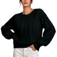 thumbnail image 6 of ClodeEU Women's Crewneck Cable Knit Sweater,Loose Puff Long Sleeve Cropped Pullover Jumper ,Women's Plus M, 6 of 6