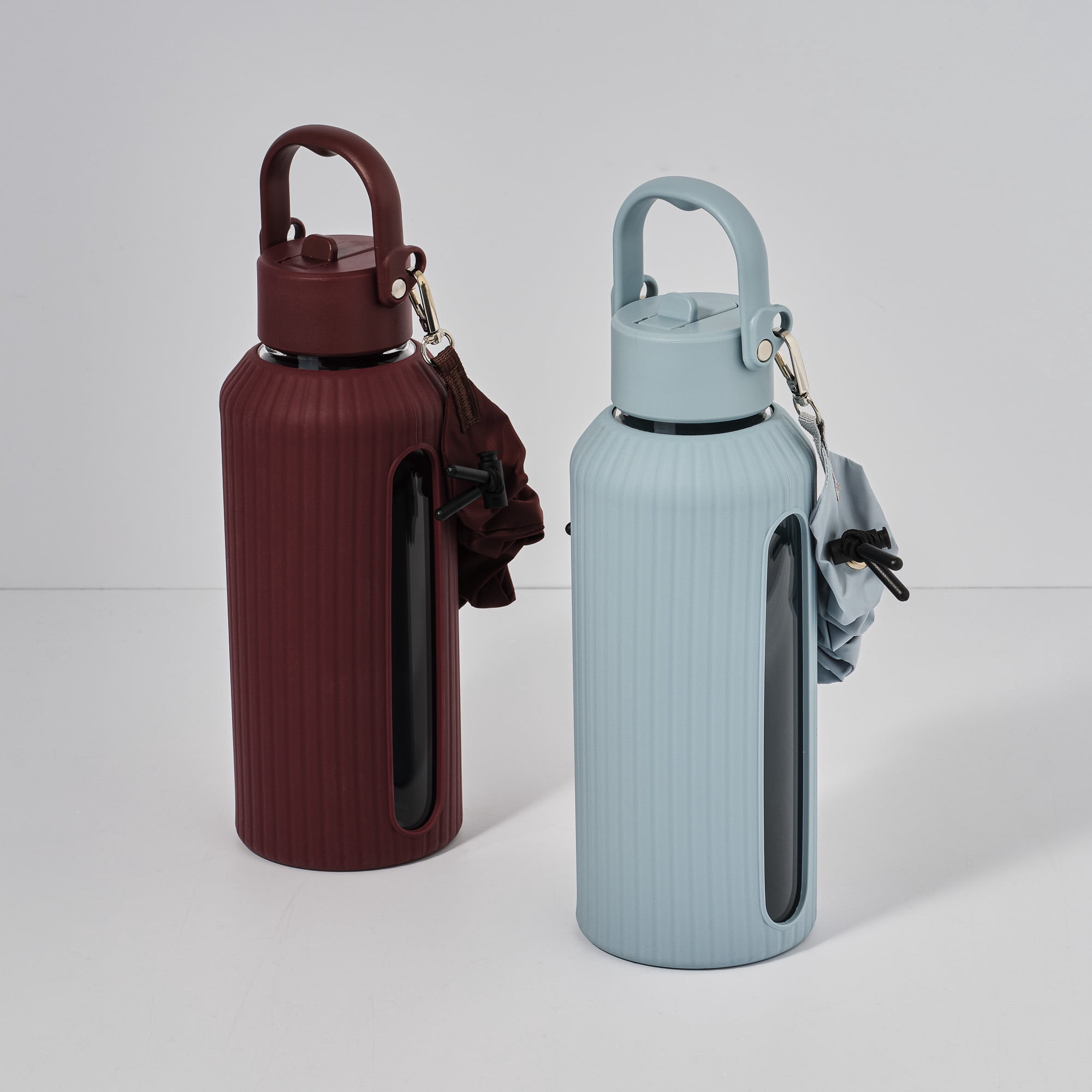 Mary Lawless Lee x TAL 32oz Glass Vista Water Bottle with Ribbed Sleeve and Strap, Blue