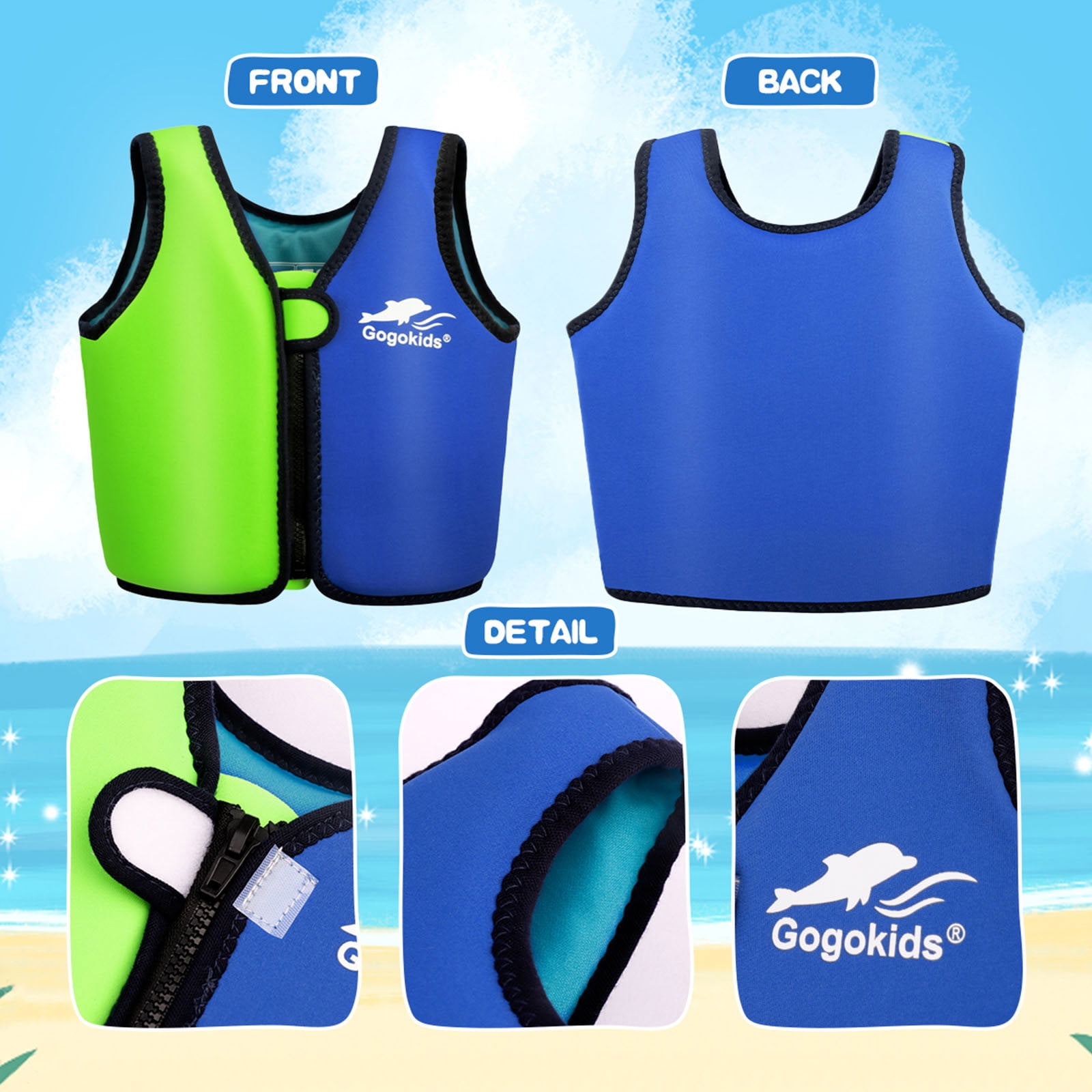 Gogokids Kids Swim Vest Life Jacket-Toddler Flotation Buoyancy Trainer Vests Swimming Aid Jacket for Boys/Girls Age 2-8 Years