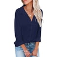 thumbnail image 1 of Blusa Cuello En V Manga Larga Botón Color Puro Moda Básica Casual Tops para Mujer, 1 of 6
