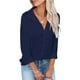 thumbnail image 4 of Blusas De Moda Para Mujer Blusas De Manga Larga De Color Puro Para Mujer Blusa Con Cuello En V Botón De Manga Larga Color Puro Tops Casuales Básicos De Moda Para Mujer Azul ANGGREK azul marino M, 4 of 6