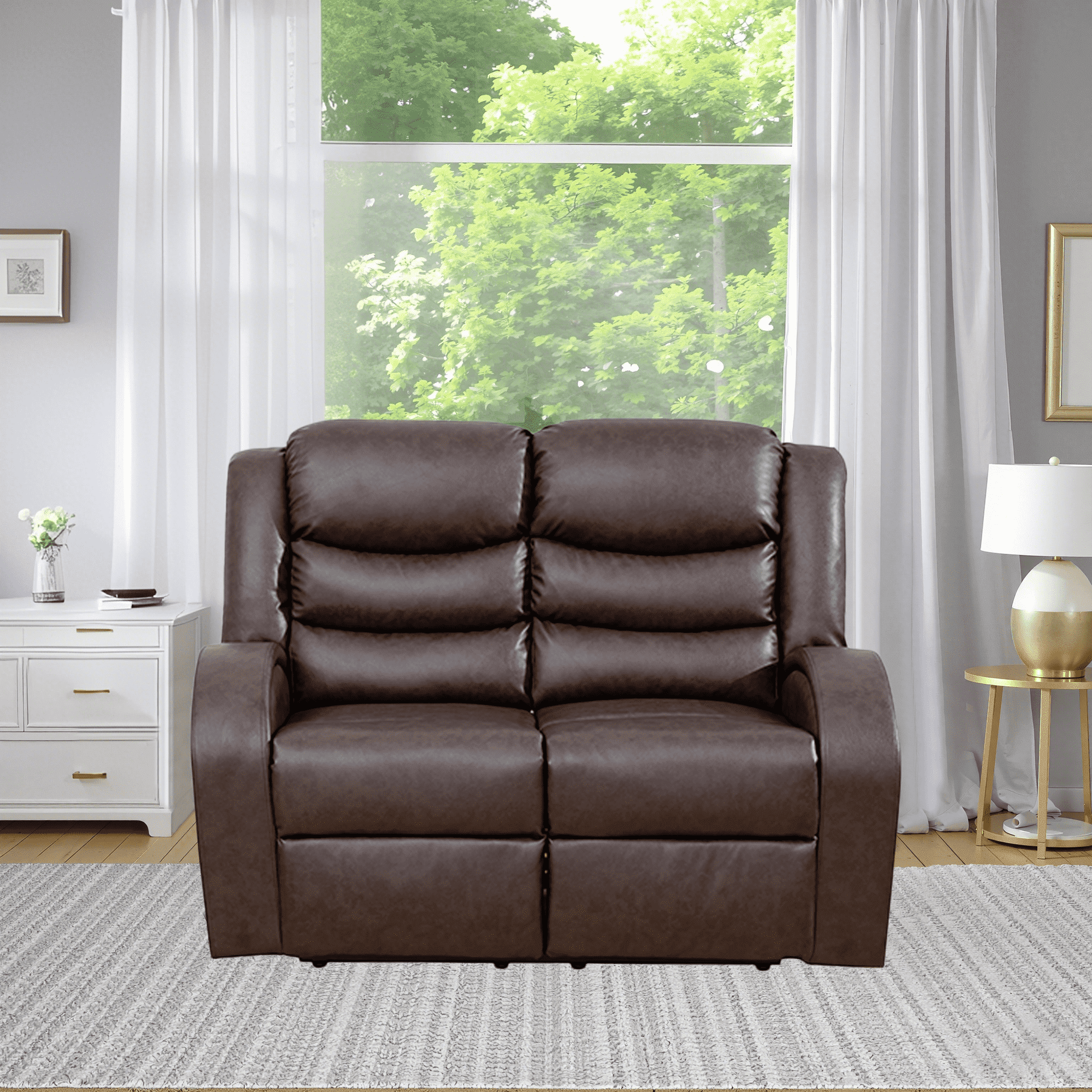 MAYEERTY Faux Leather Reclining Loveseat, 2-Seat Adjustable Backrest Recliner for Living Room, Brown