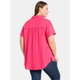 thumbnail image 3 of Terra & Sky Women's Plus Size Camp Shirt with Short Sleeves, Sizes, 0X-4X, 3 of 5
