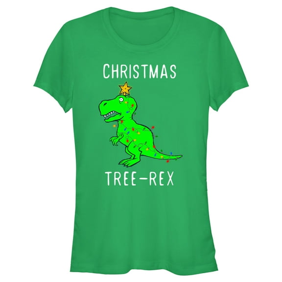 Junior's Lost Gods Christmas Tree-Rex Graphic Tee Kelly Green Large