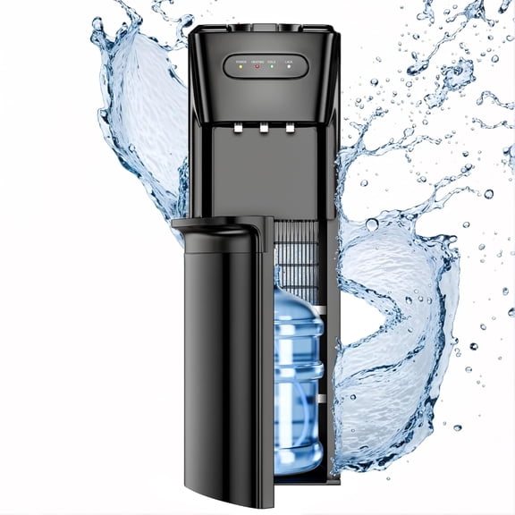 Bottom Loading Water Cooler Dispenser,3 Temperature Settings - Hot, Cold & Room, Empty Bottle Indicator, Child Safety Lock, Ideal for Office, Home, Living Room, Glossy Black