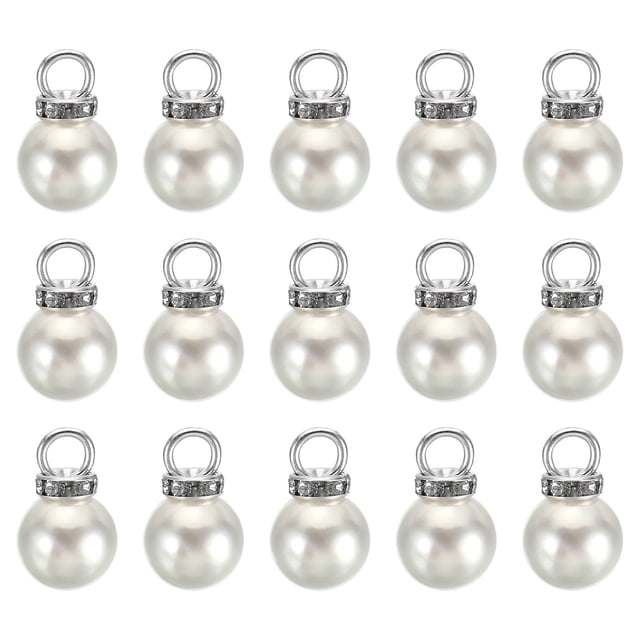 Unique Bargains Pendentifs Perles Factices 12 mm, Lot de 100 Perles Rondes Imitation Perle avec Strass, Argent Blanc