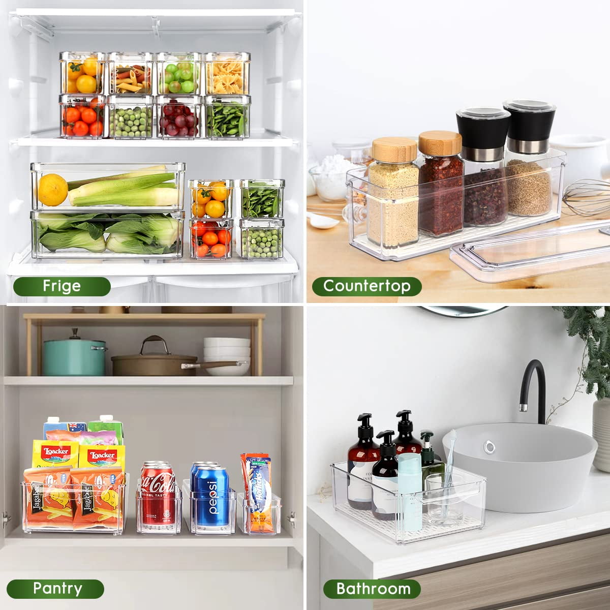 Mibote 14 Pack Refrigerator Organizer, Stackable Organizers Bins with Lids, BPA-Free Fridge Fruit Containers