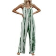 thumbnail image 2 of Gaecuw Dressy Jumpsuit for Women 2023 Sleeveless Cold Shoulder Spaghetti Strap Backless Overall Square Neck Band Collar Striped Printed Onesie One Piece Outfits High Waisted Wide Leg Summer Romper, 2 of 4