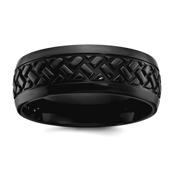 Black Zirconium Polished 8mm Grooved Band Size 12 Ring for Women and Men