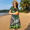 thumbnail image 4 of Rocae Big Bass Fish for Dresses Summer Casual Ruffle Short Sleeve Cute Crew Neck Flowy Dress with Pockets, 4 of 6