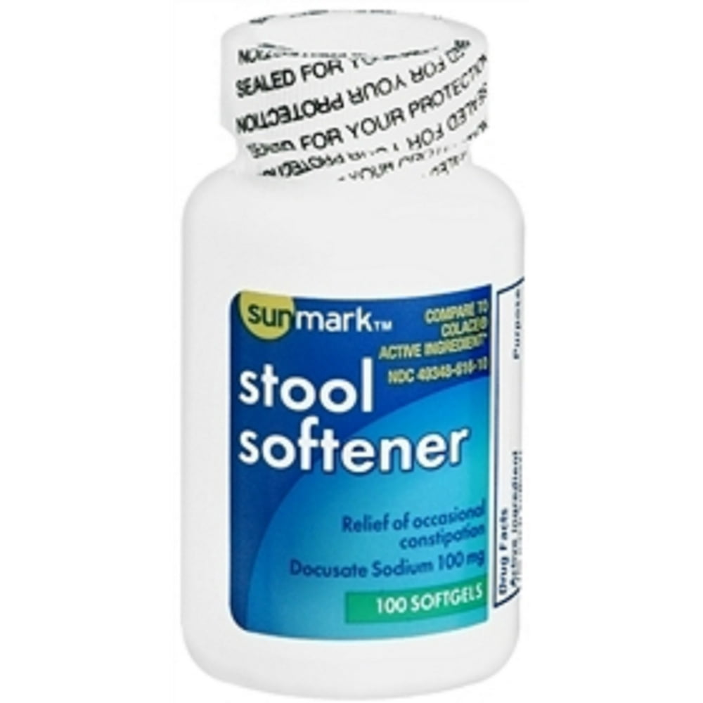 sunmark Stool Softener Softgel Capsule 100 per Bottle 100 mg Strength Docusate Sodium