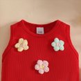 thumbnail image 4 of Toddler Baby Girls Clothes 3D Crochet Floral Tassel Knit Vest Tops Bell Bottoms Pants Girl Summer Outfits Set Red 2-3 Years, 4 of 7