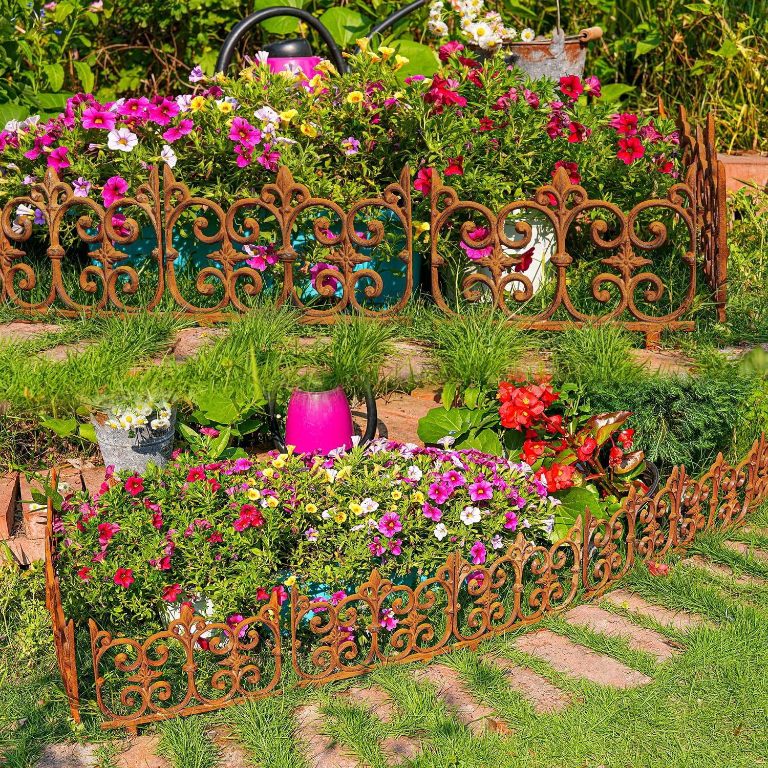 Sungmor 10.6" x 10" Cast Iron Garden Border Edging, Rust, Landscape Decor, 4 Count