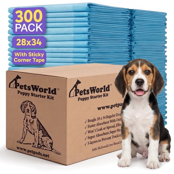 PetsWorld Puppy Training Pads 28x34 Fresh Scented Economy Value (Optional Sticky Corner Tape) 300 Count