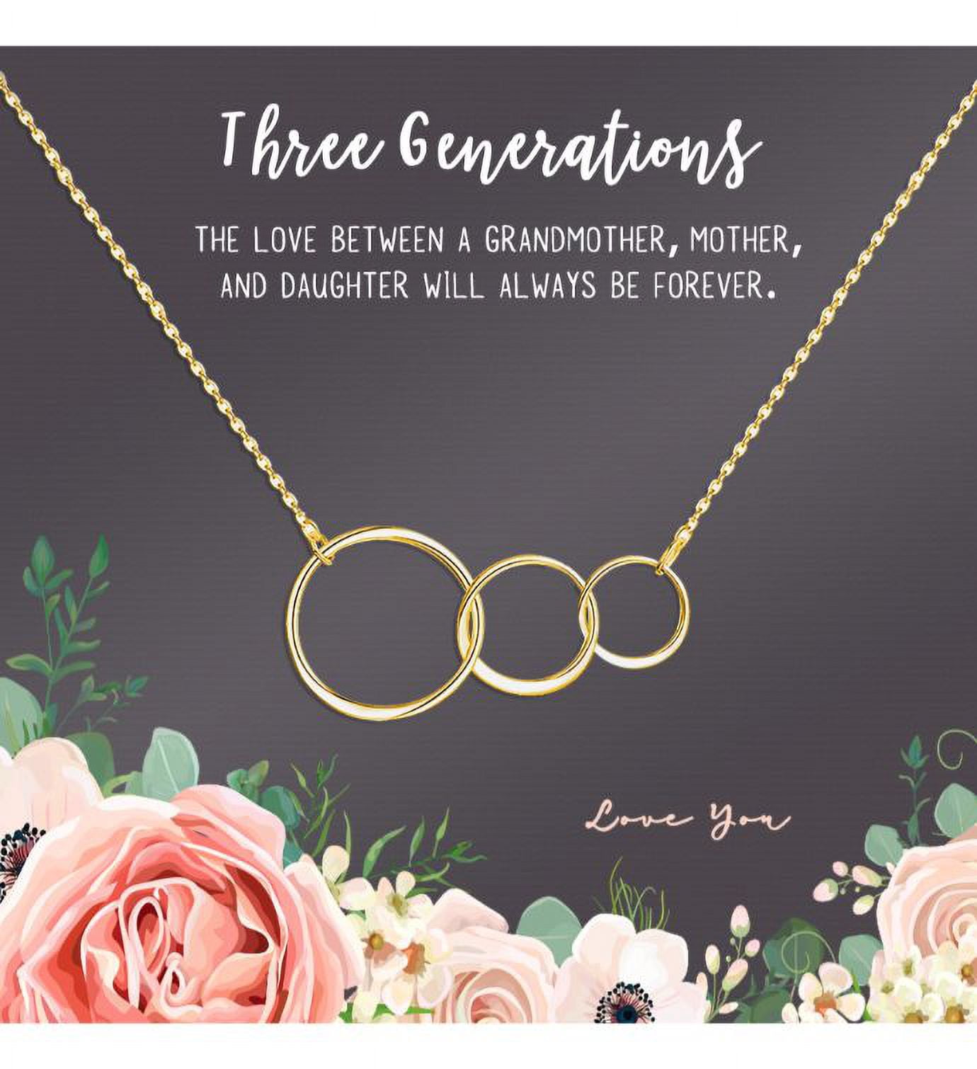 Gifts for Grandma, Mom, Granddaughter, Grandmother, Daughter, Mothers Day, Birthday, Gold 3 Interlocking Circles Jewelry with Gift Box [Gold Triple Infinity Rings, No-Personalized Card]