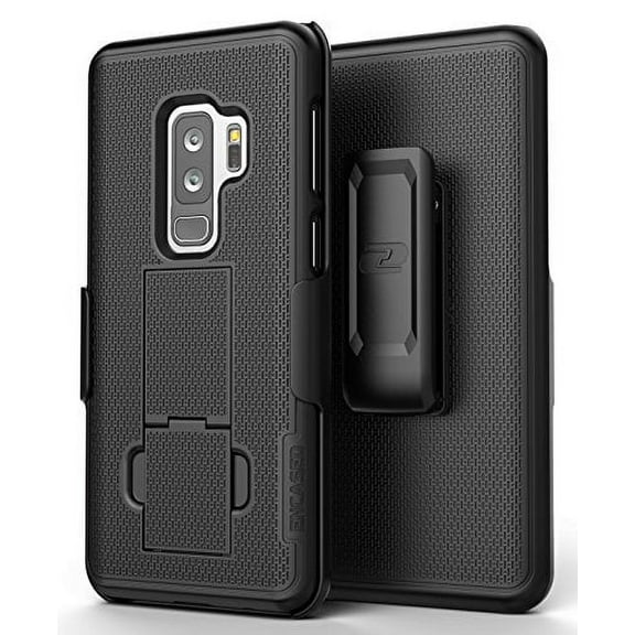Encased Samsung Galaxy S9 Plus Case with Belt Clip (DuraClip) Slim Fit Holster Shell Combo w/Rubberized Grip (S9  2018 Release) Smooth Black