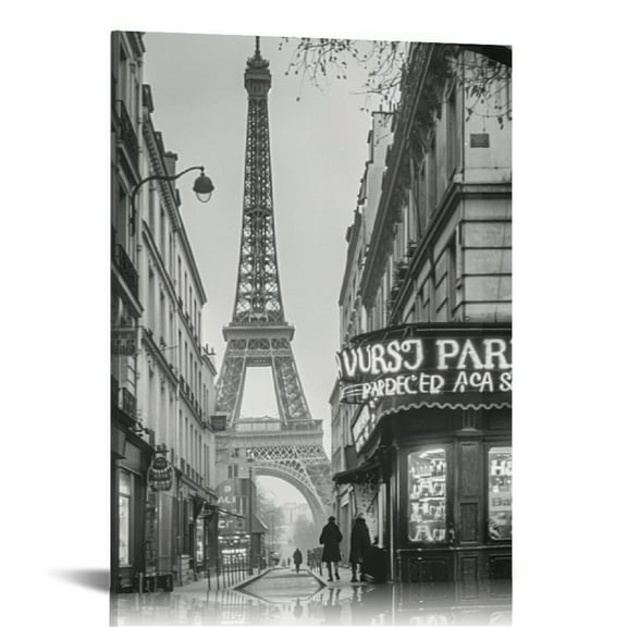 PRATYUS City Architecture Landscape Paris Eiffel Tower Poster, Paris Eiffel Tower Black And White Art Wall Decoration Canvas Print, Holiday Gift Decoration for Friends Canvas Painting