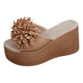 thumbnail image 4 of Rokment Flower Platform Dress Slides Sandals for Women Bride Wedding Beach Boho Fashion Leather Open Toe Chunky Extra Wedges Slip on High Heels Summer Shoes Brown Size 9, 4 of 5