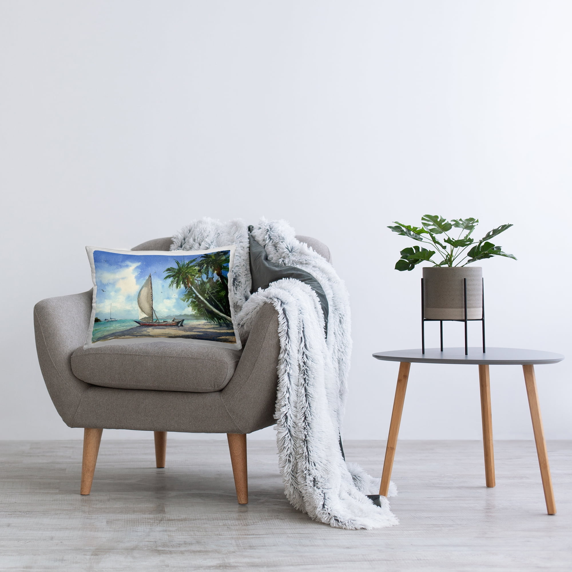 Stupell Industries High & Dry Boat on Shore Decorative Printed Throw Pillow Design by Geoff Allen.