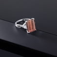 thumbnail image 4 of Gem Stone King 10K White Gold Red Tiger Eye and White Created Sapphire 3 Stone Engagement Ring for Women (7.14 Cttw, Emerald Cut 14X10MM, Trillion 4MM, Size 9), 4 of 5