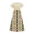thumbnail image 4 of SGFCWSX Girls Short Sleeve Maxi Dress Kids Print Crewneck Summer A-Line Dress with Pockets for Casual Wear Beige Size 11-12 Years, 4 of 8