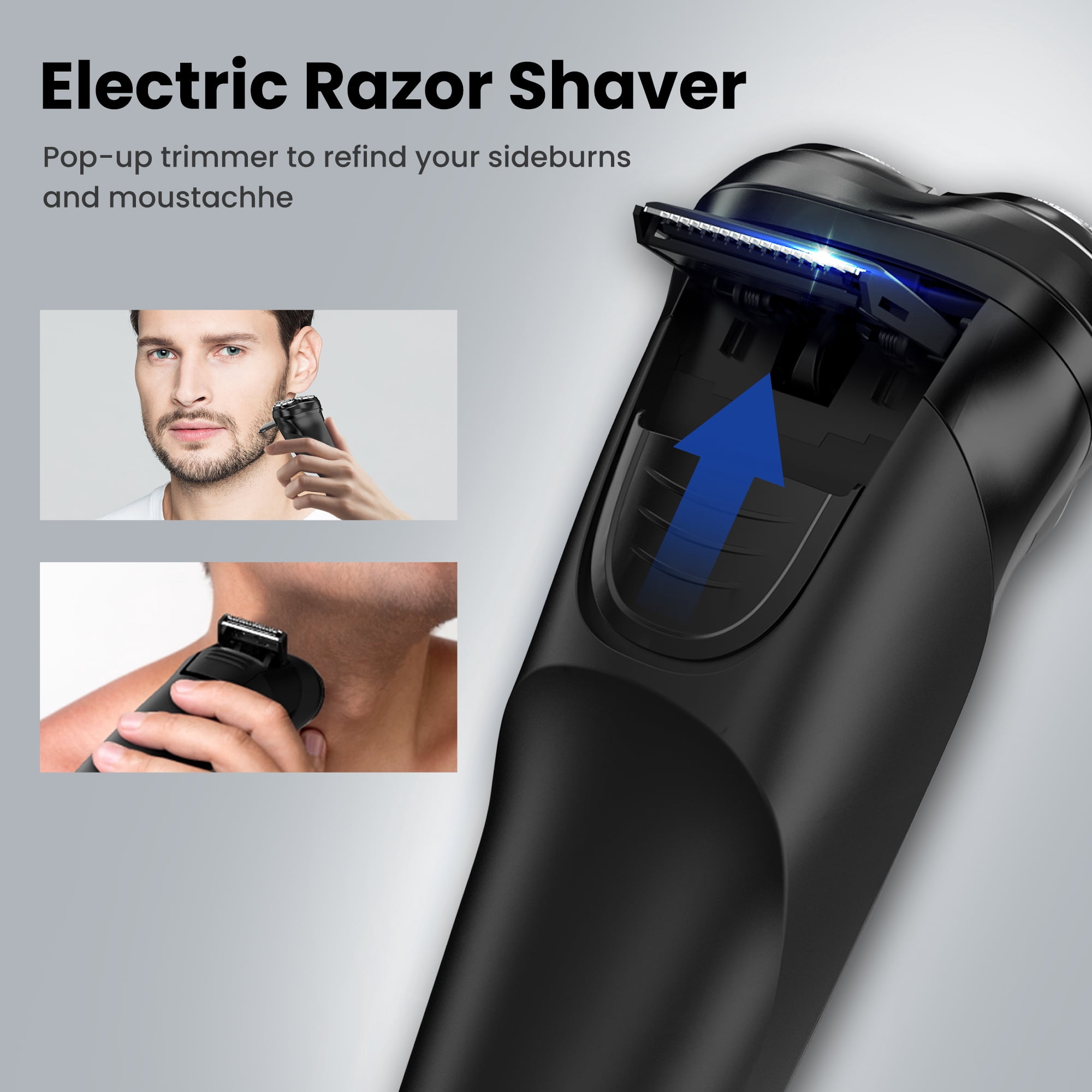 Sejoy Electric Razor for Men,Portable Men's 4D Rotary Shaver,Cordless Rechargeable Beard Trimmer with Pop-Up Trimmer,LCD Indicator,Black