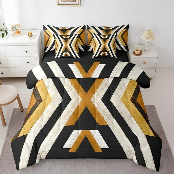 Western Aztec Twin Comforter Set 7 Piece Rustic Farmhouse Style Bedding Set Southwestern Boho Bed In A Bag Teen Men,Exotic Geometric Bed Set