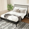 thumbnail image 2 of Euroco Bamboo Wood Spindle King Size Platform Bed with Tall Headboard, Bohemian Bed Frame with Wooden Slats and Metal Support, Mid-Century Modern Style, Black, 2 of 10